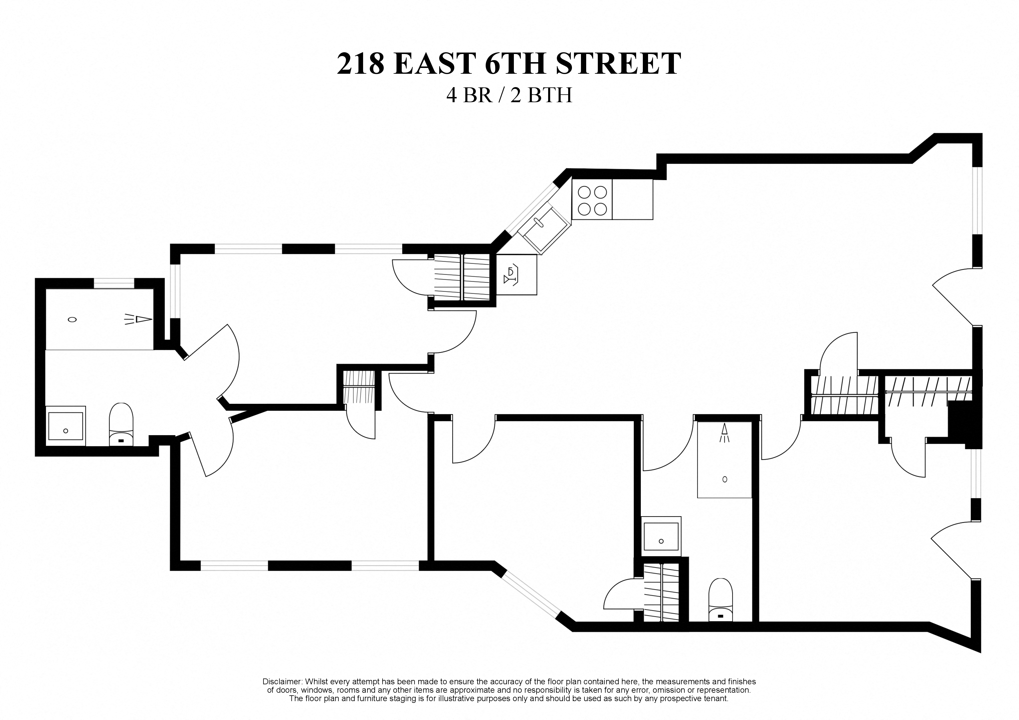 Floor plan for 4 beds, 2 baths